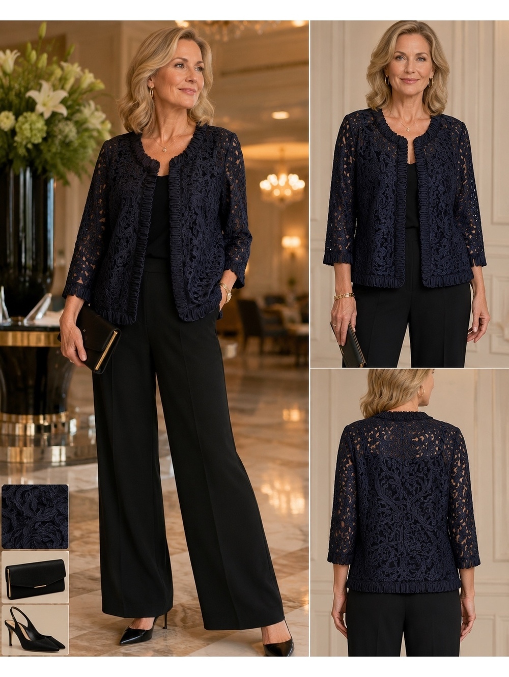 Jacques Vert NWT Navy Lace Occasion Jacket Elegant Evening Wedding